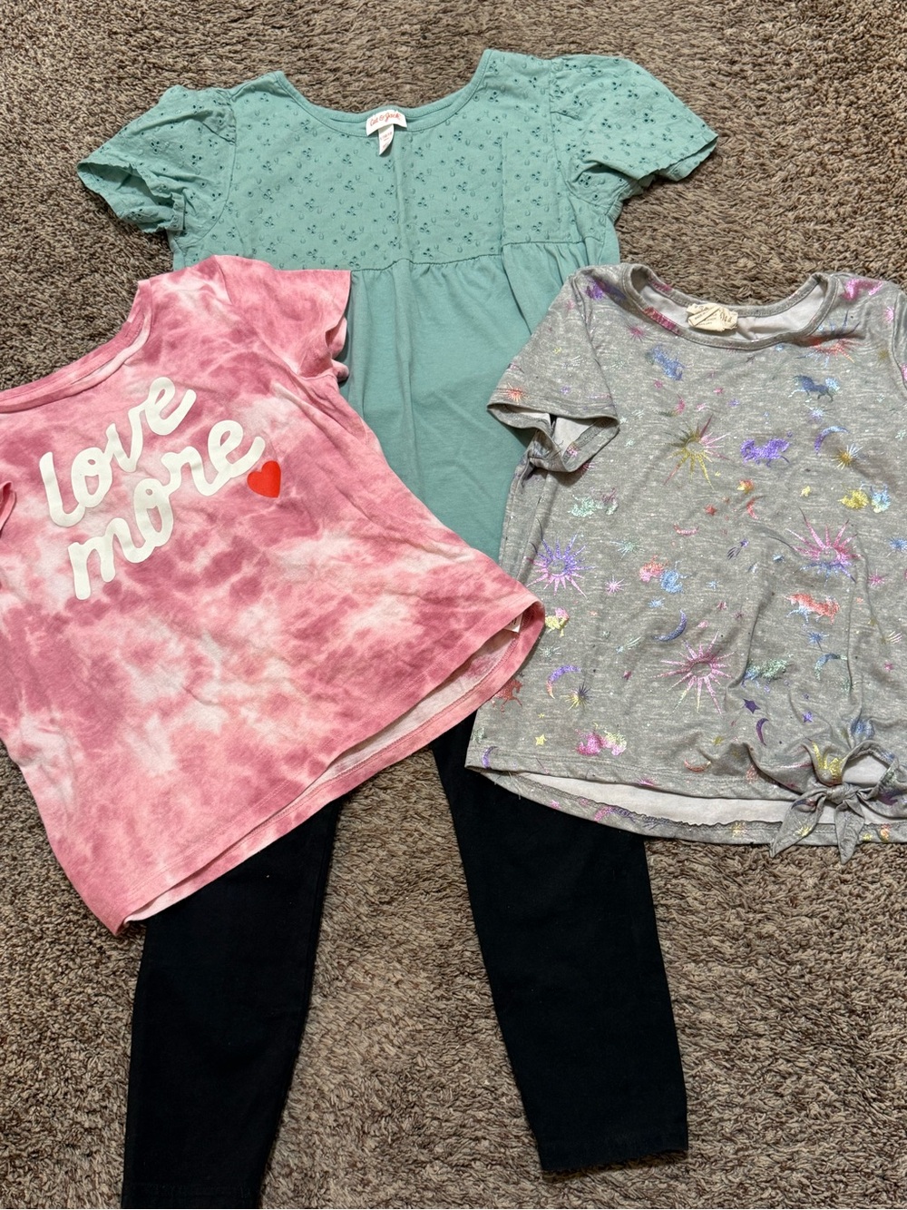 Kids Short Sleeve Tops & Tee Bundle - Pink Tie-Dye, Mint, Gray Sparkle